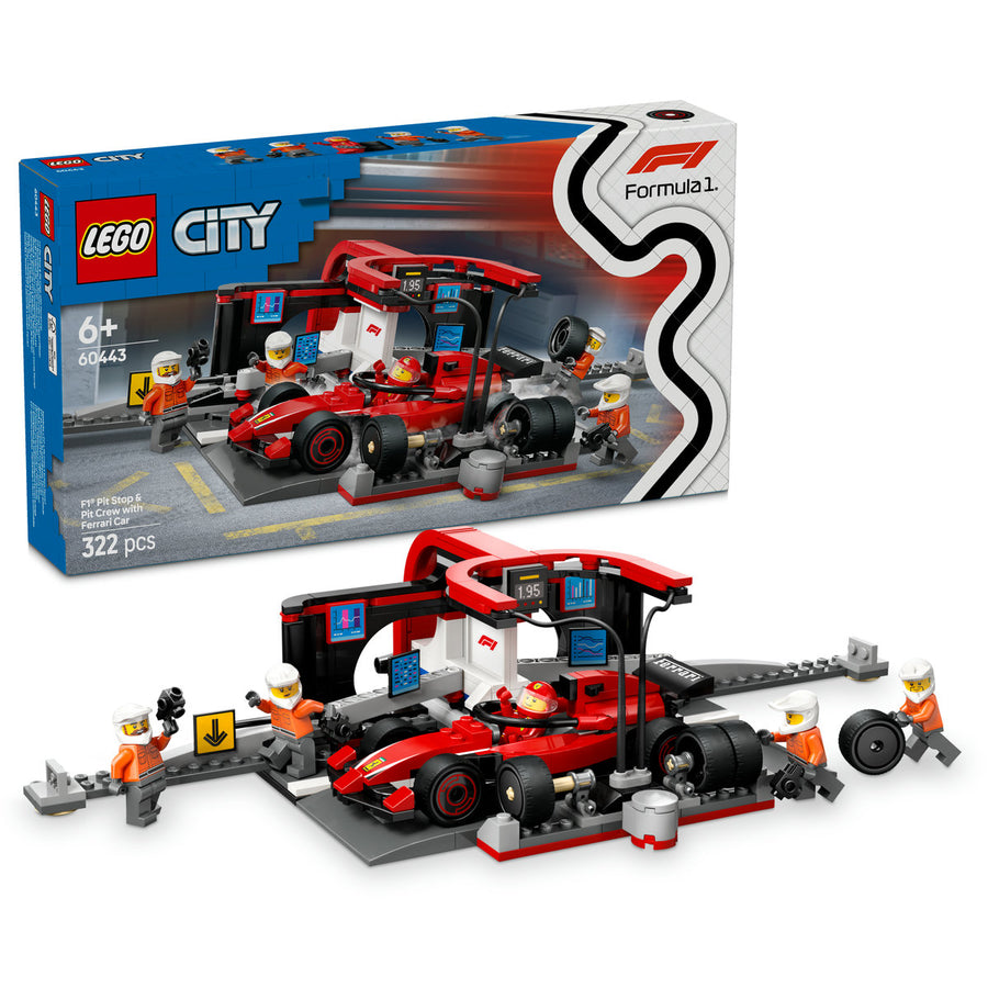 LEGO City 60443 — Boxa și mecanici F1 cu masina Ferrari – imagine 1