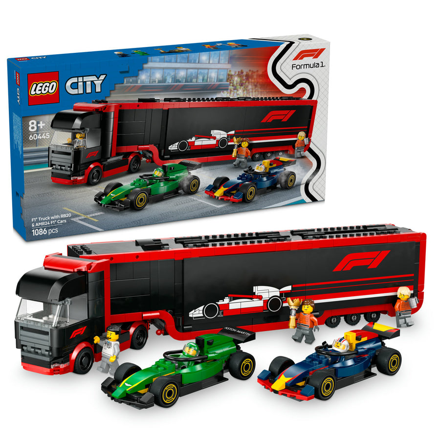LEGO City 60445 — Camion F1 cu masinile F1 RB20 și AMR24 – imagine 1