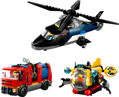 LEGO City 60462 — Elicopter, camion de pompieri și submarin remixate