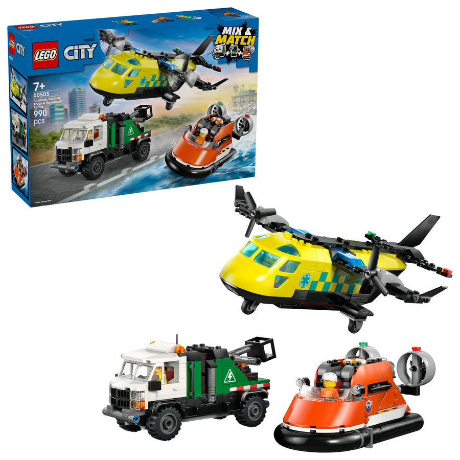 LEGO City 60505 — Avion, autospecială de service și aeroglisor în versiuni adaptate – imagine 1