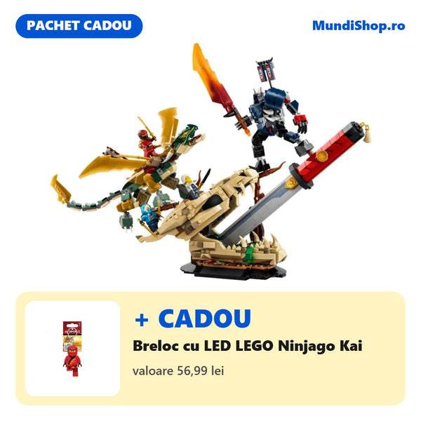 Pachet Ninjago: 71871 Bătălia de la Sabia Dragonului + breloc LED Kai cadou